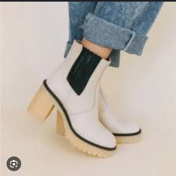 Free People Women's Leather Cream and Black Ankle Boots_41